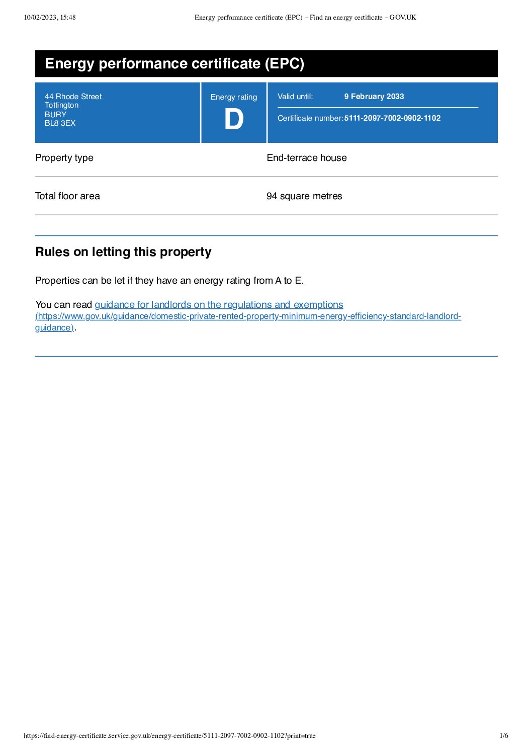 EPC for  Rhode Street